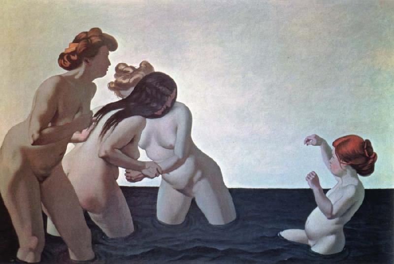 Felix  Vallotton three women and a young girl playing in the water oil painting image